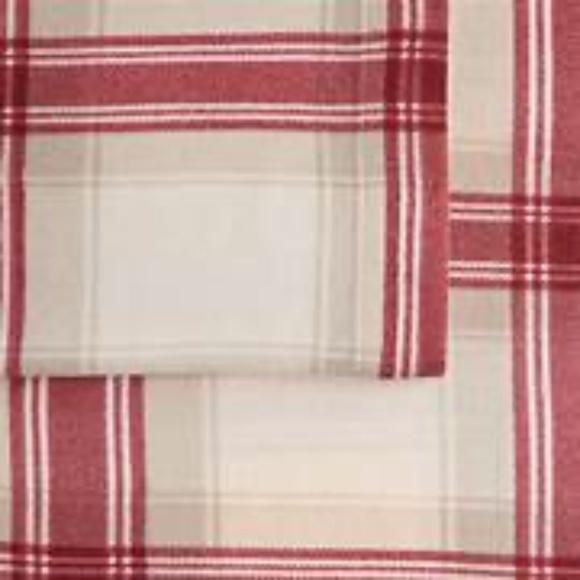 Cuddl Duds Bedding Cuddl Duds Twin Size Heavy Weight Flannel Red Ivory Plaid Sheet Set Nwt